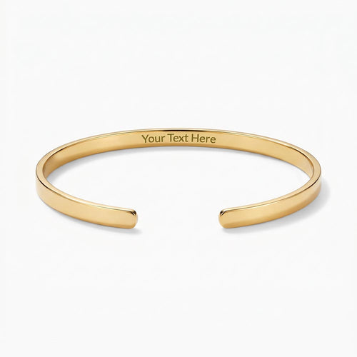 Cuff bracelet in 18k yellow gold finish (plated), open back, engraved inside with initials — Something to Keep by Dear Milestone